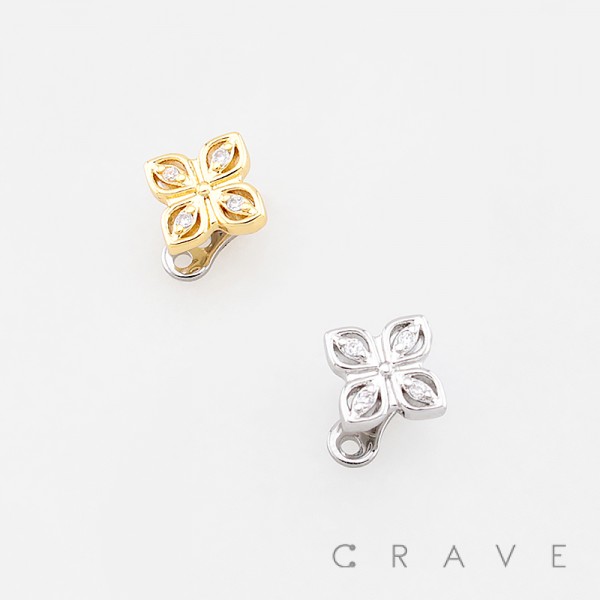 3D FRASERA FLOWER CLOVER QUATREFOIL DERMAL SET 316L SURGICAL STEEL